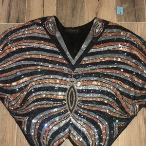 Beautiful Vintage silk Silver/Black/ Gold/ sequins and bead shirt.